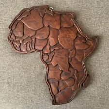 Vtg Wooden Africa Map Hand Carved Etched 15” X 16” Wall Decor Hanging Display picture