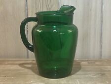 VINTAGE ANCHOR HOCKING FOREST GREEN 84 OZ BALL ROLY POLY GLASS PITCHER picture