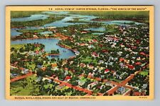 Tarpon Springs FL-Florida, Aerial Of Town Area, Bayous, Vintage Postcard picture
