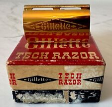 Vintage Gillette Gold Etched Ball End Tech Safety Razor/with Case & Blade picture
