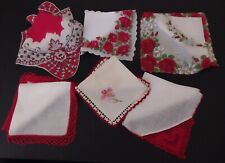 VINTAGE * Lovely in RED Hankerchiefs Lot of 6* Floral & Handcrafted Borders picture