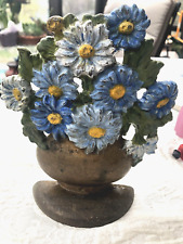 Vintage Doorstop --Vase of Blue Flowers with Yellow Centers --6 1/2 inches  picture