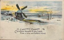 Antique Christmas Windmill Artist Signed Santa Christmas Stamp Postcard 1920 picture