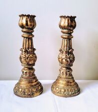 Ornate Candlestick Holder Pair ☆Antique Gold Finish ☆Heavy Resin ☆YY Brand  10”H picture