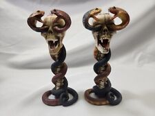 Pair Of Cobras wrapped on Skull Candle Holders New In Boxes picture