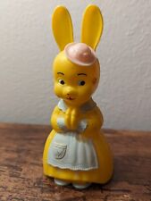 Vintage Knickerbocker Hard Plastic Easter Praying Bunny Rabbit Rattle Blue Apron picture