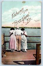 Bradford Iowa IA Postcard Fishing People Standing On Harbor Scene 1910 Antique picture