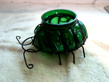 Lady Bug Shaped Planter, Green Glass, Black Wire Holder, Detailed picture