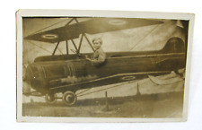 c1910 Handsome Little Boy with Excited Look Flying Biplane Studio RPPC Postcard picture