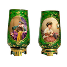 Pair Antique Moser Karlsbad Gilt Bohemian Glass Portrait Vases picture