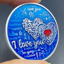 I Love You Silver Coin Romantic Blue Lover Medallion Valentine's Day Gift Badge picture