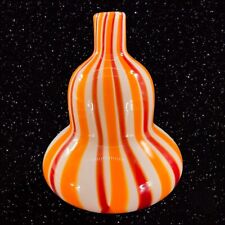 Mid Century Circus Tent Style Art Glass Vase Small Mouth White Orange Red Glass picture