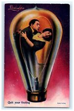Lovelights Couple in Lightbulb Postcard c1912 Unposted Quit Your Fooling Love picture