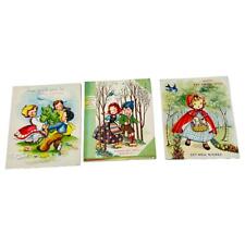 Vintage 40s Get Well Storybook Greeting Cards Mulberry Red Riding Hansel Gretel picture