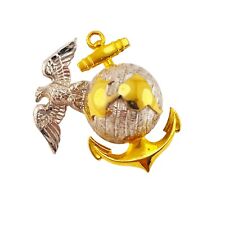 Vintage Marines Anchor and Globe Eagle Hat Pin Gold and Silver Tone picture