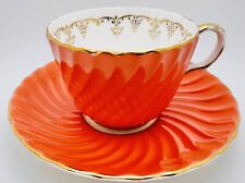 Vintage Aynsley Orange Peach Coral Gold Gilt Swirl Cup & Saucer; England Teacup picture