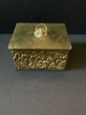 Vintage Brass Wood Keepsake Trinket Box With Lion’s Head Embossed picture