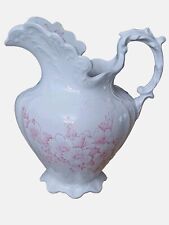 Large Antique Victorian Dresden Late 19th Century Pink Flowers Water Pitcher 12