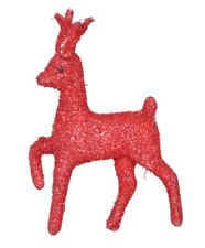 Vintage Red Reindeer Figurine Christmas Decoration Plastic Glitter Cover 4