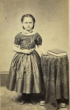 ANTIQUE CDV PHOTO LOVELY GIRL HOOP DRESS 2 CENT CIVIL WAR STAMP TAUNTON MA GOOD picture