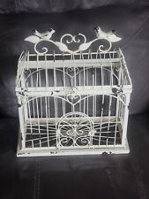 Vintage White Chippy Metal Victorian Tabletop Bird Cage; Top Rolls Open 15x13x6 picture