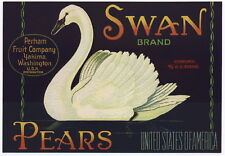 SWAN Vintage Perham Pear Crate Label, Bird, ***AN ORIGINAL FRUIT CRATE LABEL*** picture