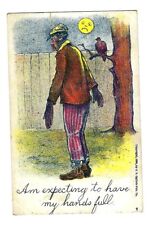 c1907 J.S. Ogilvie Postcard Moon, Hawk, Man Standing Striped Pants picture