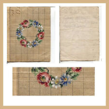 ANTIQUE ORIGINAL BERLIN WOOLWORK HAND PAINTED CHART PATTERN MINI FLORAL WREATH picture