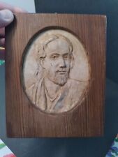 Antique, Hand Carved, Framed, Stone Rendition of Jesus by Grove p. Hinmon picture