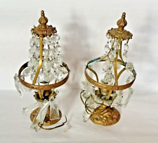 Pair Quality Vintage Bronze Boudoir Accent Lamps with Glass Prisms (for repair) picture