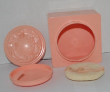 Vintage Evyan Powder Puff Box Pink 1950 Plastic Pink picture