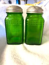 Vintage, Owens Illinois, Green Waffle Salt & Pepper Shakers picture