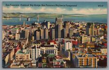 San Francisco CA SF & Oakland Bay Bridge Chrome Postcard 323 picture