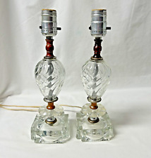 Vintage Pair Of Clear Glass Lamps Boudoir Bedroom 12” Swirl Globe Square Base picture