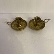 Vintage Brass Etched Finger Loop Chamber Candlestick Candle Holder picture