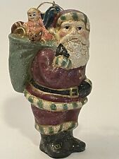Vintage Crackle Finish Old Fashioned Santa Holding Bag of Toys Tree Ornament 6