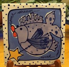 VTG. Diane Artware Ceramic Trivet Tile Fish Fairy Codmother 6” Come Dream w/ Me picture