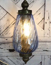 VTG Mcm SWAG Lamp Blue Rain Drop Glass FALKENSTEIN Chain Hanging Light Diffuser picture