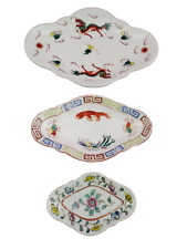 LOT OF 3 Chinese Asian Footed Dishes Vintage Porcelain Oval 3 Sizes Dragons picture