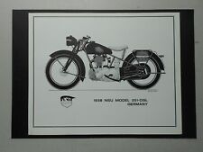 MILITARY VINTAGE/VETERAN MOTORCYCLE PRINT: 1938 NSU MODEL 251-OSL  GERMANY picture