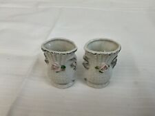 Pair Of White Demi Vases Vintage Japan Pink Rose Hand Painted picture