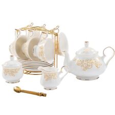 22-Pieces Porcelain Tea Set, Cups& Saucer Service for 6, with Spoons,Teapot,S... picture