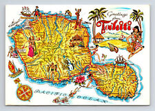 1981 Pictorial Map Greetings From Island of Tahiti Continental Size Postcard picture