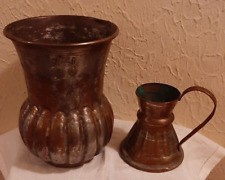 Lot of 2 Hand-Made, Hammered Copper and Silver Egyptian Items: Vase and Cup picture