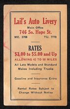 Lail's Auto Livery Hope St. LA / Car Rental Business / Trade Card c1928 Scarce picture