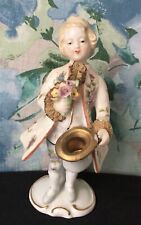 Antique Staffordshire Figurine Of Boy In Flowered Coat 6” Tall picture