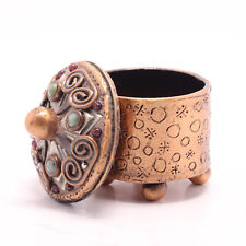 Michal Golan Decorative Round Box ~ Copper with Silver and Semiprecious Stones picture