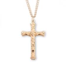 Gold Over Sterling Silver High Relief Crucifix 2.0in x 1.1in Features 24in chain picture
