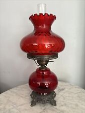 Vintage  Hurricane Lamp - Red Flash Glass Gone with wind Style. picture