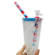 9'' Plastic Frozen Cup Hookah Bong Shisha Bubbler Water Pipe W/ 14mm Glass Bowl picture